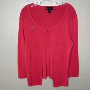 FINITY Cardigan Sweater Derp Coral Neck Closure Seed Bead & Sequin Details Lg